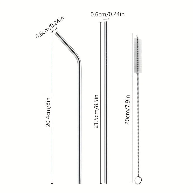 Reusable Metal Drinking Straight & Bent Straws