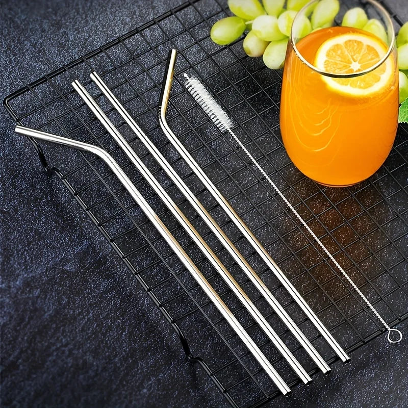 Reusable Metal Drinking Straight & Bent Straws